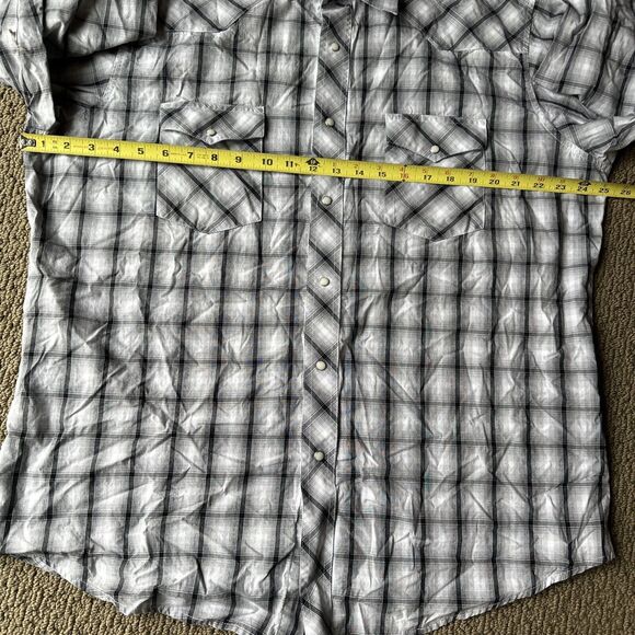 Vintage Wrangler Western Shirt Men’s Pearl Snap XL Black White Gray Plaid Rodeo - Picture 2 of 8